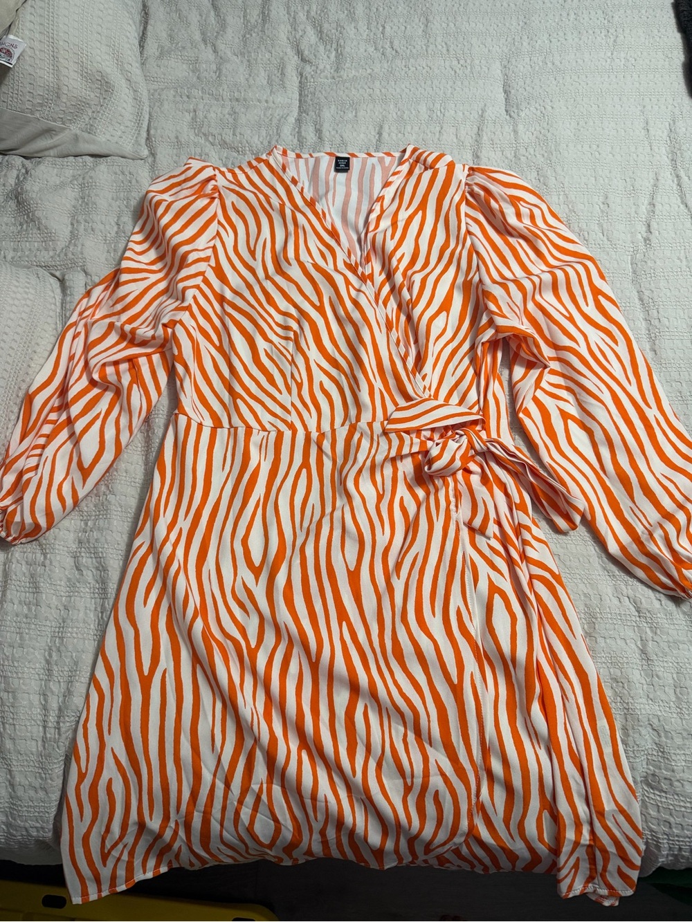 SHEIN Orange and White Zebra Print Wrap Dress